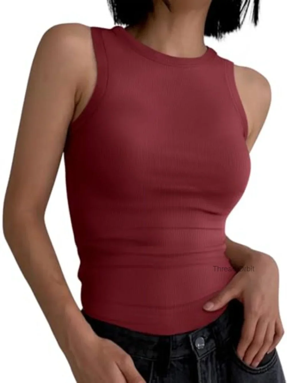 Sleeveless High Neck Tank Top Ribbed Knit Racerback Basic Cami - Picture 2 of 7